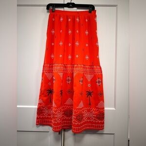 Sofia Jeans Women's Red Border Embroidery Skirt, Midi length